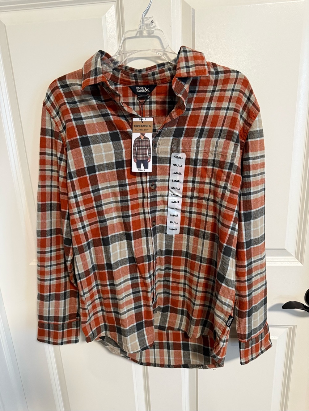 Eddie Bauer Orange, Brown & White Plaid Button-Down Shirt